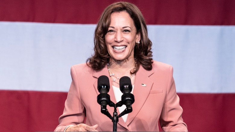 Kamala Harris delivering a speech