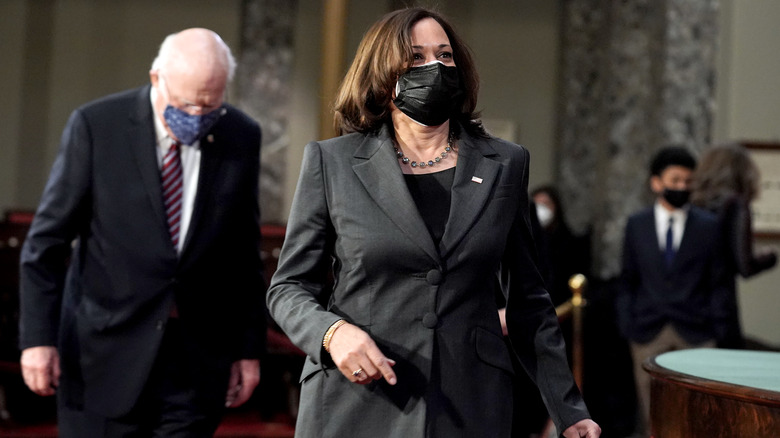 Kamala Harris face mask suit