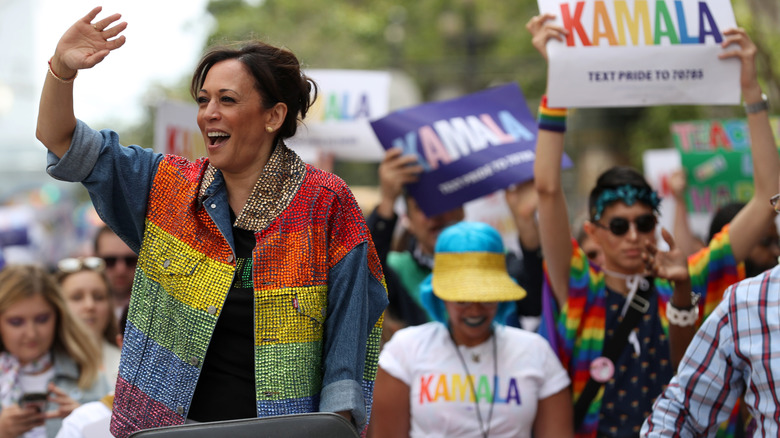 Kamala Harris rhinestone rainbow jacket