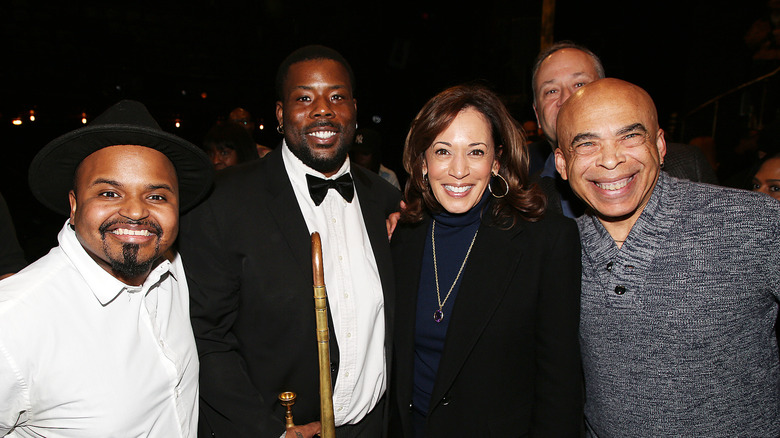 Kamala Harris and Doug Emhoff with the cast of A Wonderful World