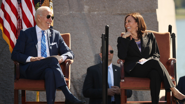 Joe Biden and Kamala Harris sharing a laugh