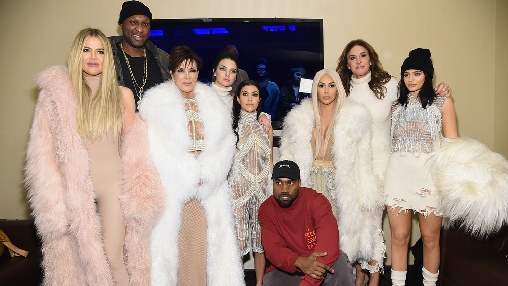 Kanye West with the Kardashians at a Yeezy Event