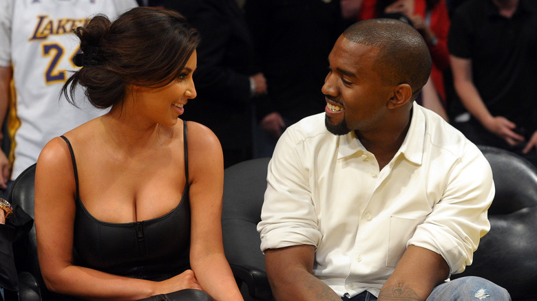 Kim Kardashian and Kanye West together at a NBA game