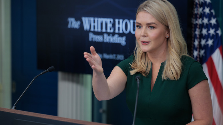 Karoline Leavitt speaks at a news conference