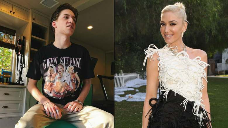 Ryder Russell wearing Gwen Stefani t-shirt / Gwen Stefani smiling