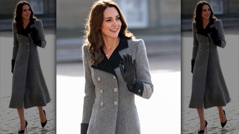 Kate Middleton wearing a gray coat