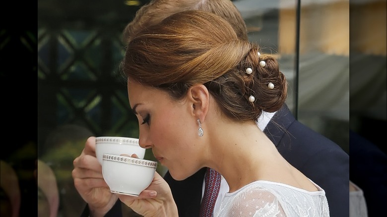 Kate Middleton with pearls in her chignon