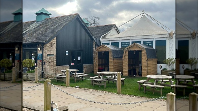 The sheds and tables of Windsor Farm sitting empty