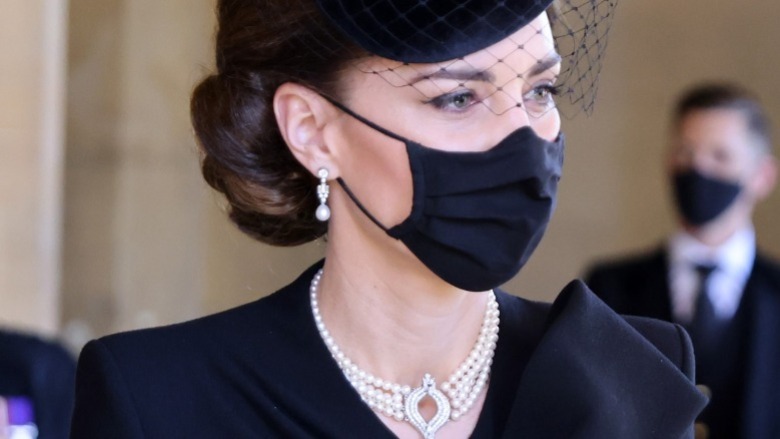 Catherine, Duchess of Cambridge during the funeral of Prince Philip, Duke of Edinburgh at Windsor Castle on April 17, 2021