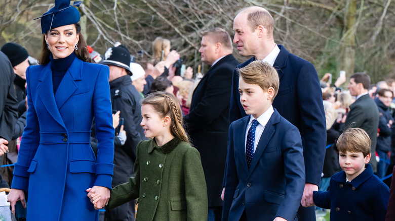 Kate Middleton walks with her family