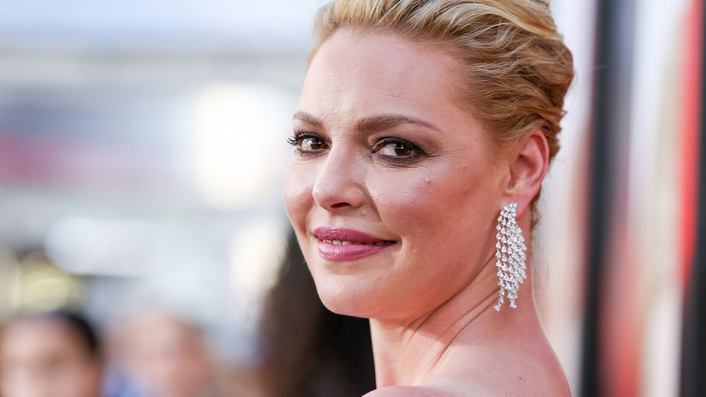 Katherine Heigl looks sideways as she poses for a photo on the red carpet