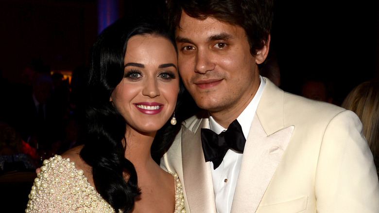 Katy Perry and John Mayer in all white outfits