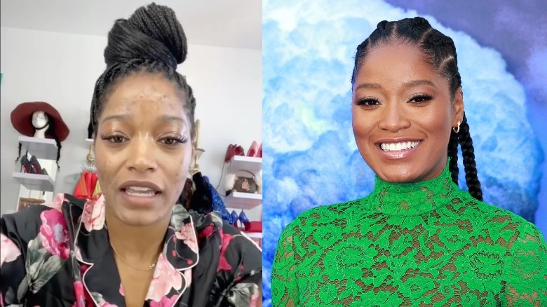 Keke Palmer in Instagram video; Keke Palmer in green lacy dress