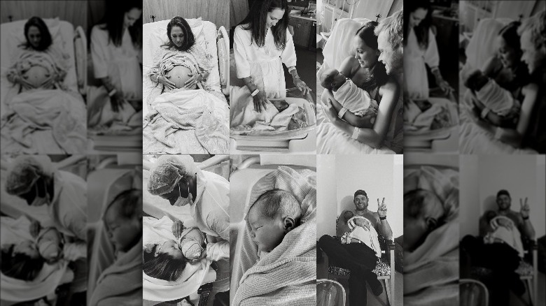 Collage of photos from Kellan Lutz's son's birth 