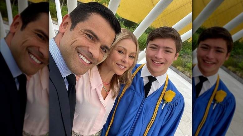 Joaquin Consuelos in graduation robe with parents