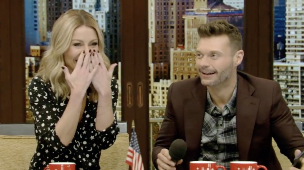 Kelly Ripa about to cry on air next to Ryan Seacrest