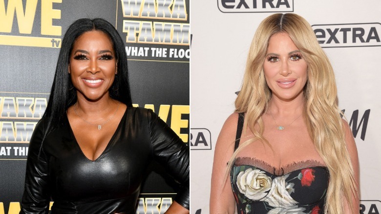 Kenya Moore smiling, Kim Zolciak smiling