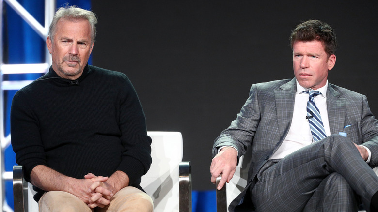 Kevin Costner and Taylor Sheridan seated