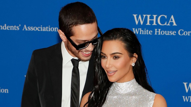 Pete Davidson and Kim Kardashian smiling