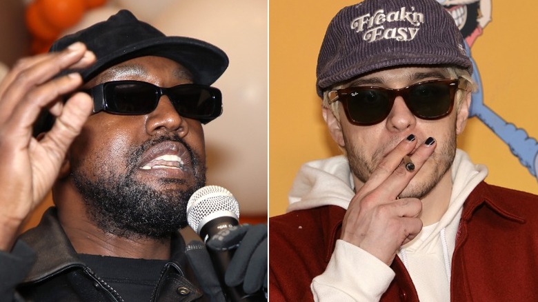 Split image of Kanye West and Pete Davidson