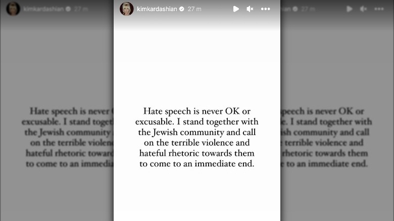 Kim Kardashian's Instagram Story responding to Kanye West's antisemitic comments 