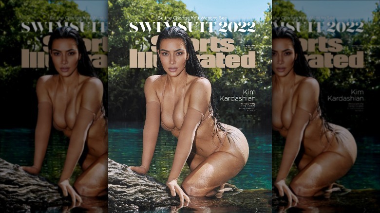 Kim Kardashian was photographed by Greg Swales in the Dominican Republic. Swimsuit and gloves by SKIMS.