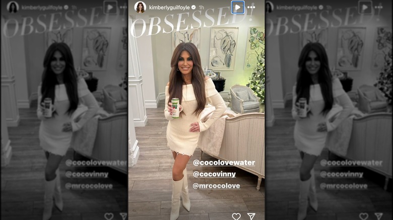 Kimberly Guilfoyle posing with can of coconut water