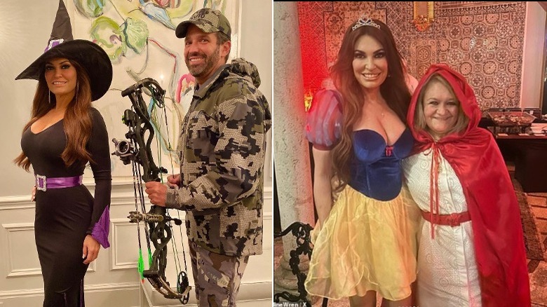 Split image of Kimberly Guilfoyle as a witch and Snow White on Halloween