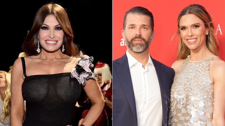 Side-by-side photos of Kimberly Guilfoyle and Donald Trump Jr. & Bettina Anderson