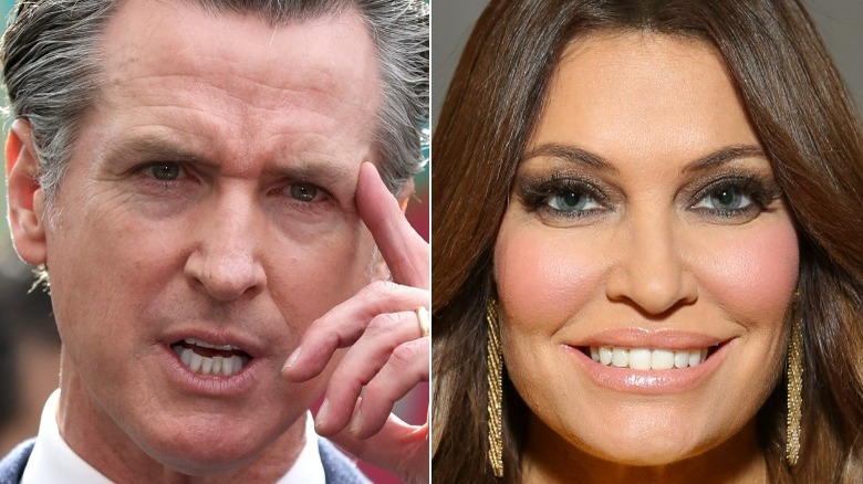 Gavin Newsom scratching head, Kimberly Guilfoyle smiling