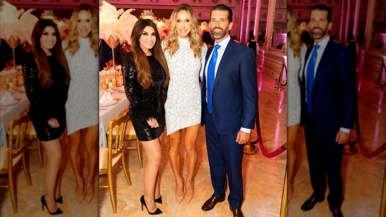 Kimberly Guilfoyle, Lara Trump, and Donald Trump Jr. posing at a Curetivity gala