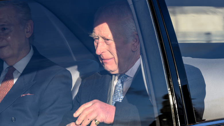 King Charles III taking car to 2024 Christmas lunch at Buckingham Palace