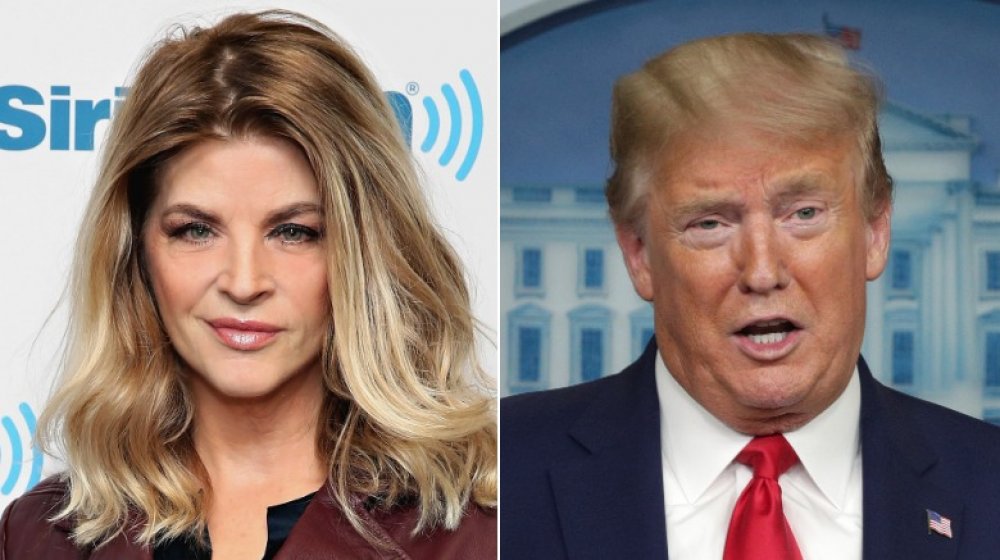 Kirstie Alley at SiriusXM Studios; Donald Trump speaking at the White House in 2020