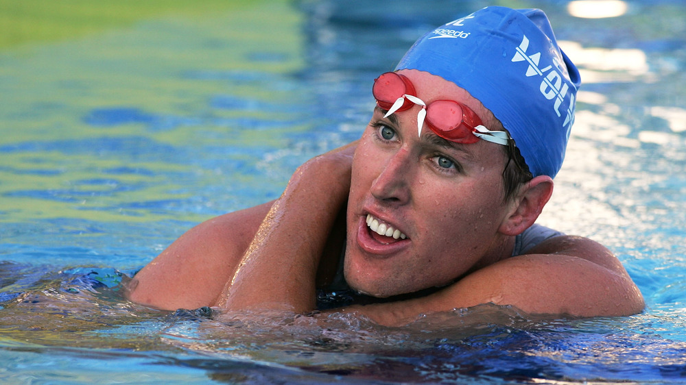 Klete Keller in the pool in a swimming cap