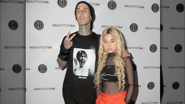 Travis Barker and daughter Alabama Luella Barker attending Beautycon