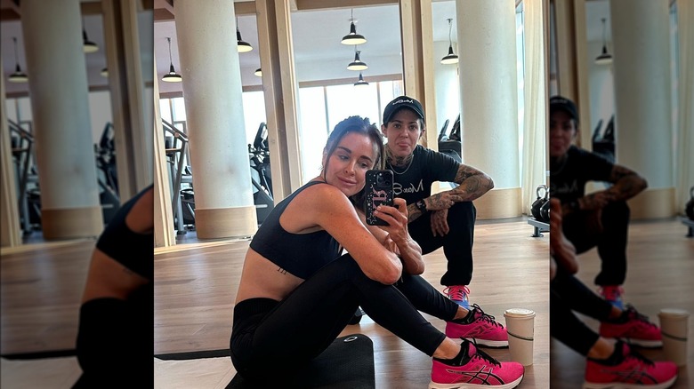 Kyle Richards and Morgan Wade, posing in a gym