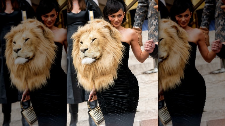 Kylie Jenner wearing lion's head dress