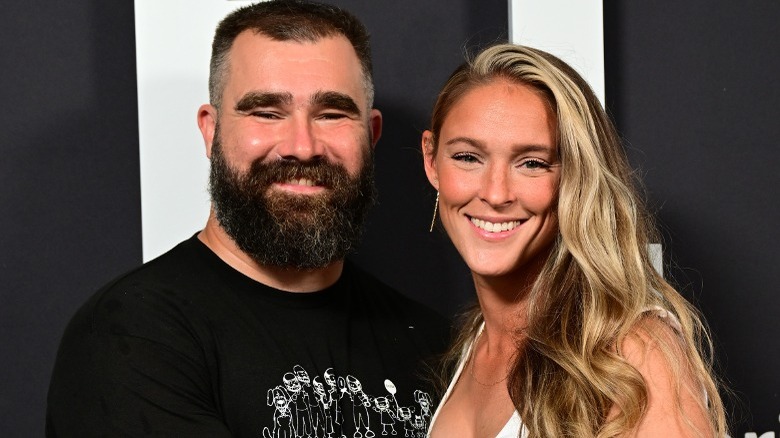 Jason Kelce and Kylie Kelce attend the world premiere of "Kelce" in Philadelphia, PA (2023)