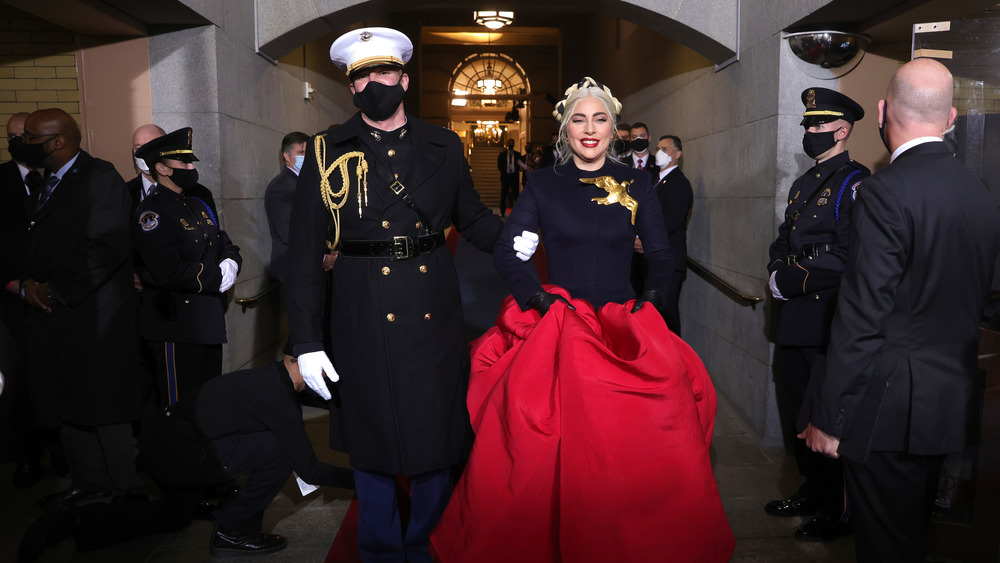 Lady Gaga with a Marine Escort