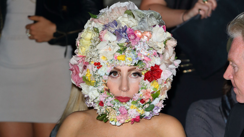 Lady Gaga wearing a flower headdress