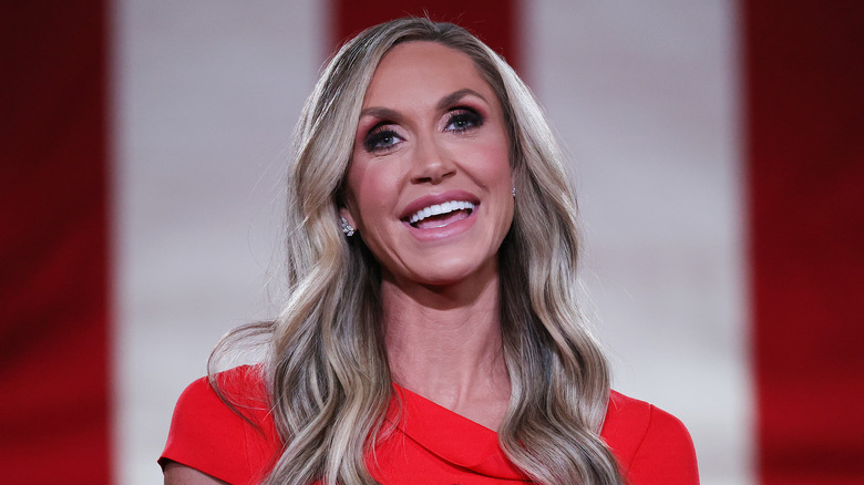 Lara Trump red dress smiling