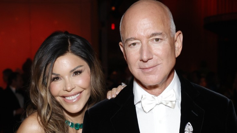 Lauren Sanchez and Jeff Bezos attend the 2025 Vanity Fair Oscar Party in Beverly Hills, CA