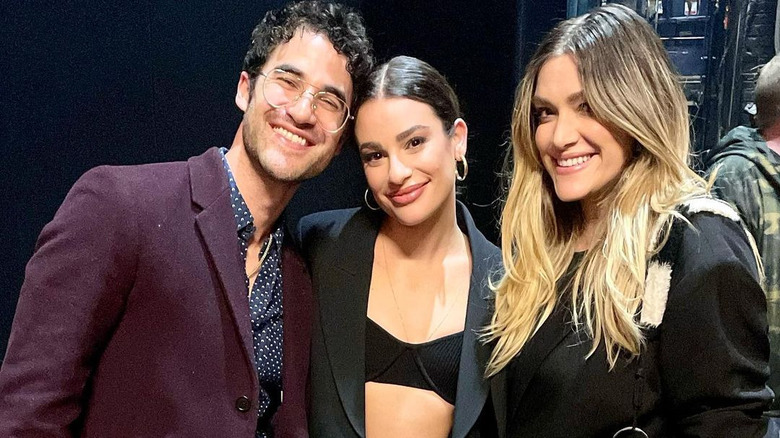 Lea Michele poses with Darren and Mia Criss 