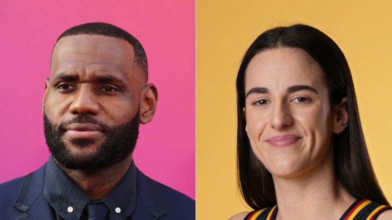 LeBron James and Caitlin Clark split image