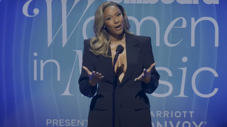 Savannah James speaking at Billboard Women in Music awards