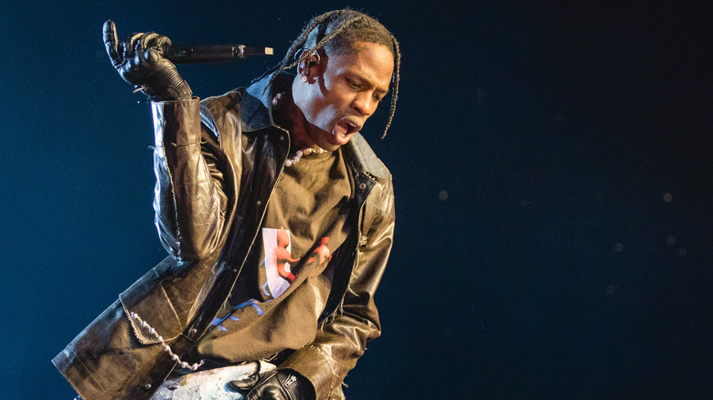 Travis Scott performing onstage during the third annual Astroworld Festival