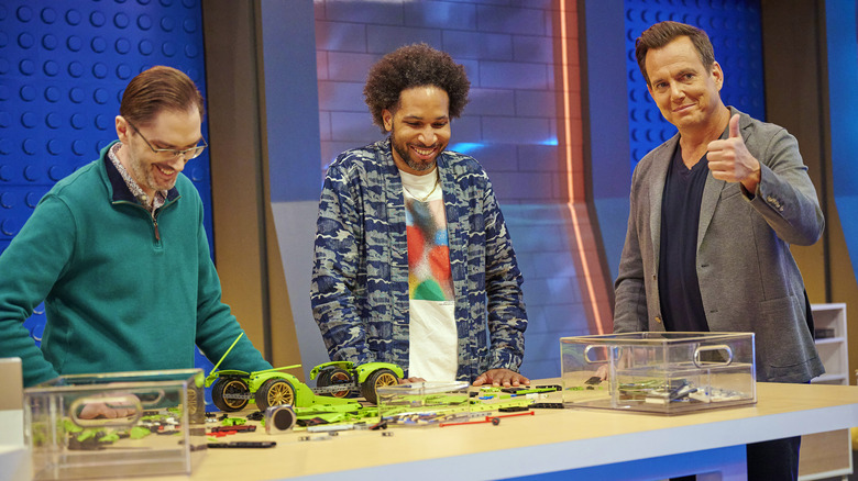 Will Arnett with Dave and Richard in LEGO Masters