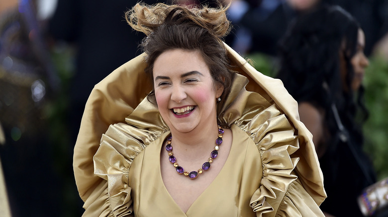 Lena Dunham wearing Elizabethan dress at Met Gala