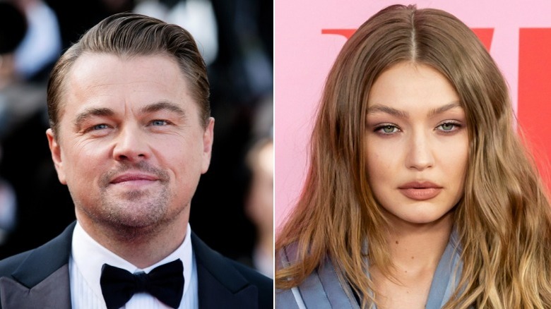 Leonardo DiCaprio; Gigi Hadid posing in split image