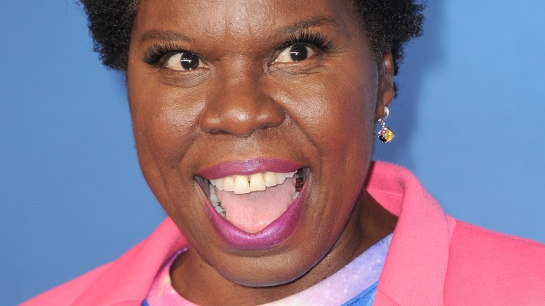 Leslie Jones mouth open in 2021